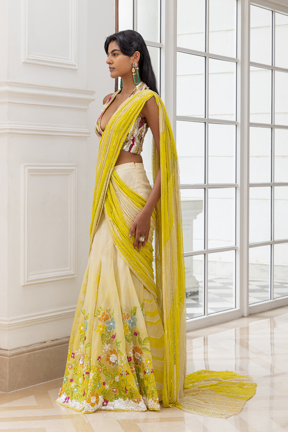 Sarini Floral Godet Kali Drape Saree