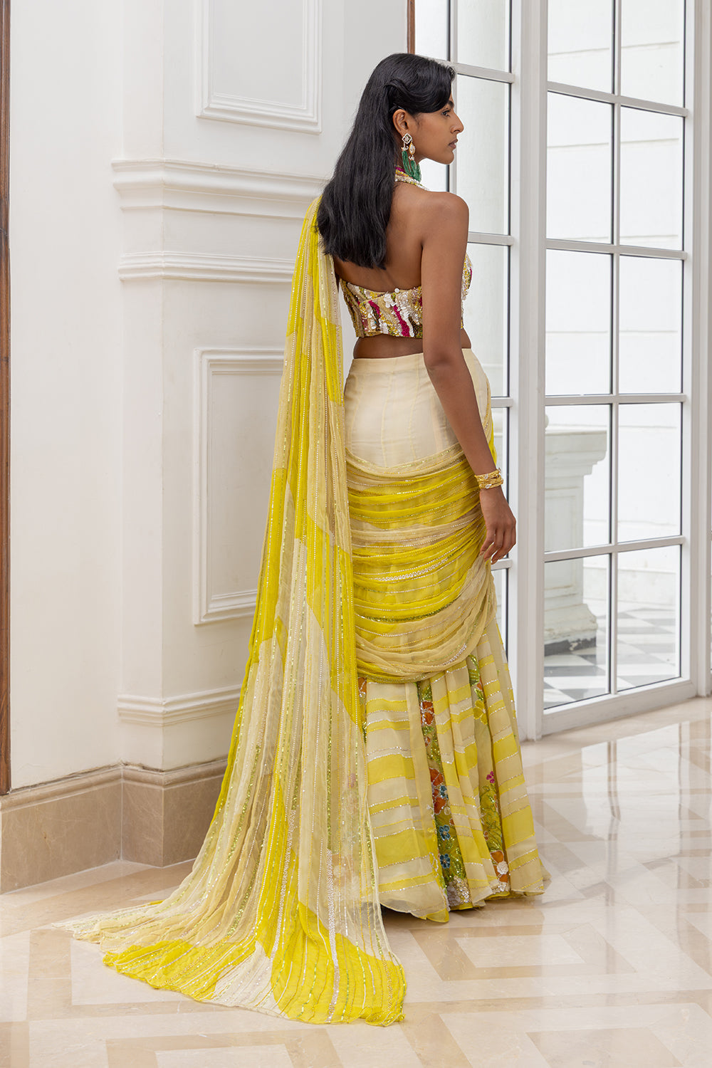 Sarini Floral Godet Kali Drape Saree