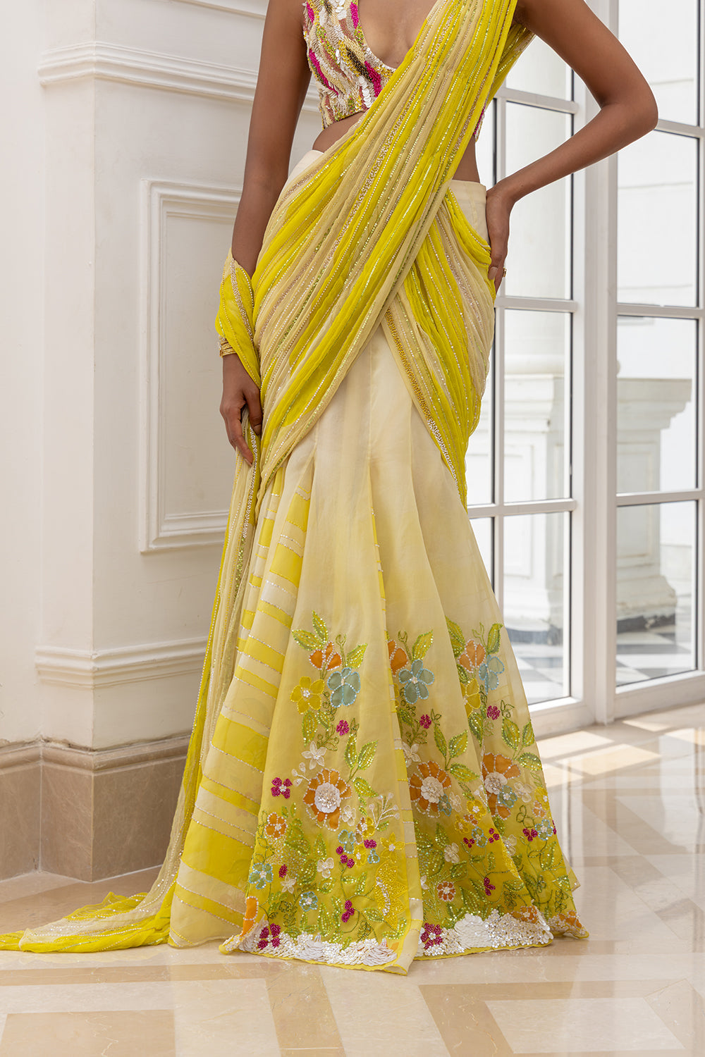Sarini Floral Godet Kali Drape Saree