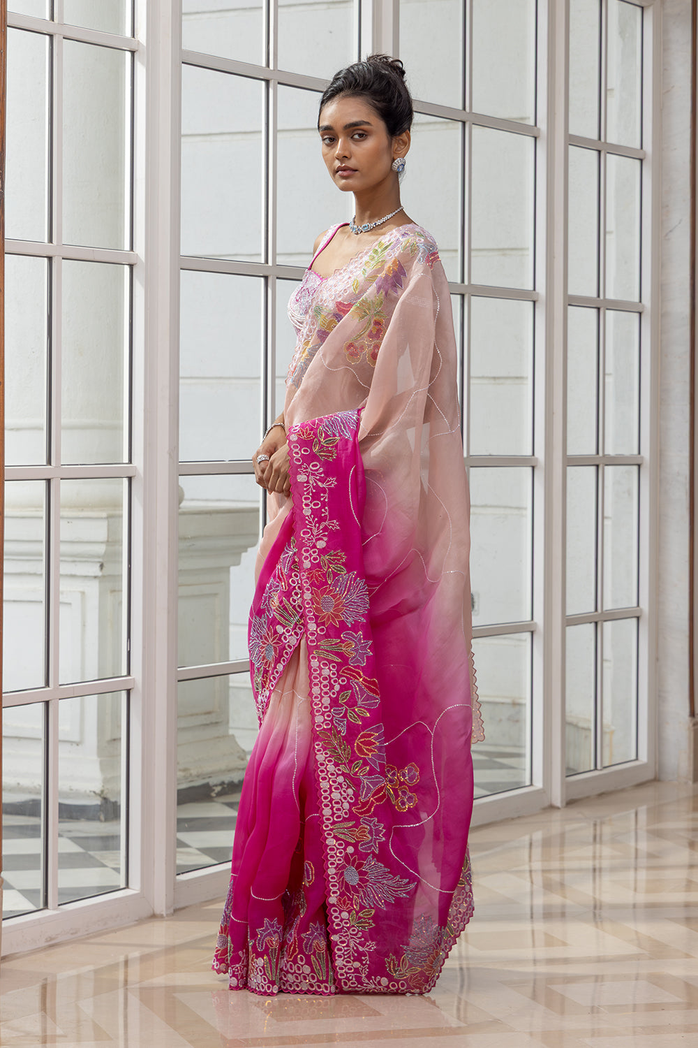 Rosané Embroidered Draped Saree with Embellished Double Shoulder Straps Blouse