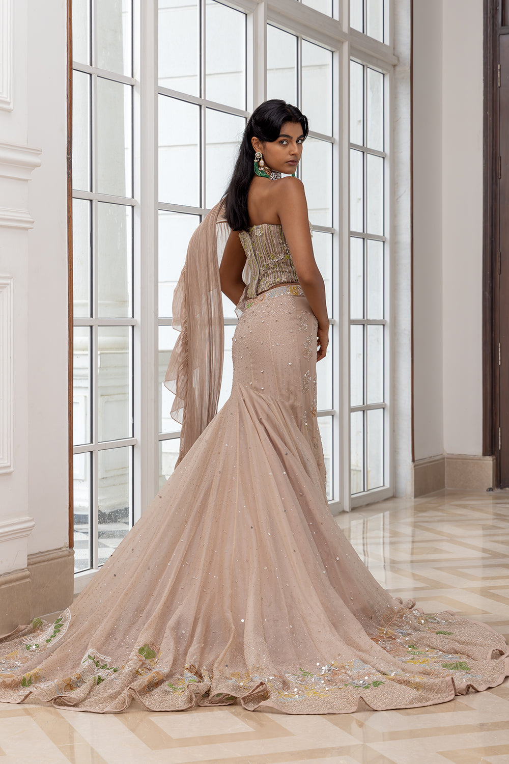 Anastasia Beige Kali Circular Skirt with Embellished Corset