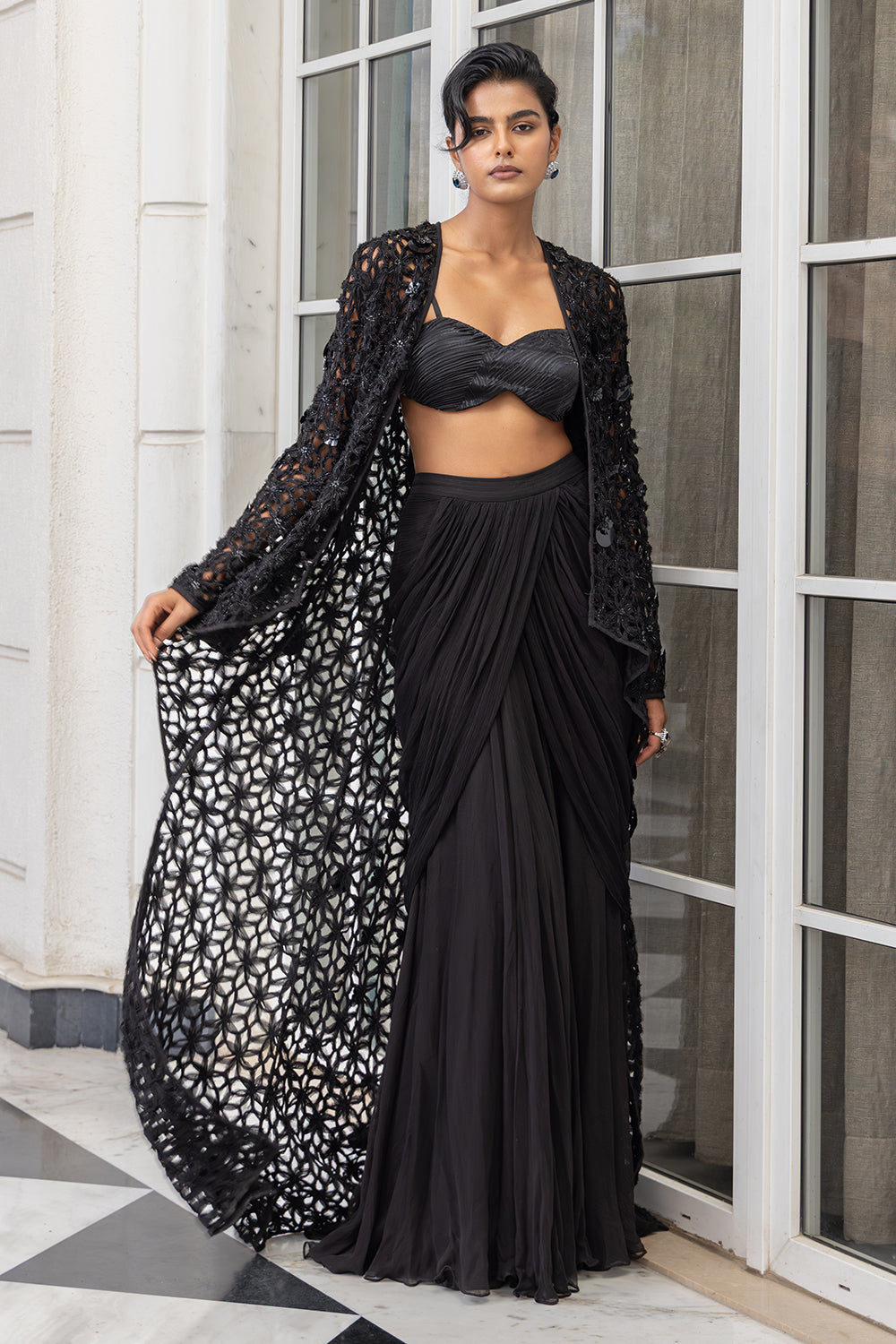 black skirt with blouse