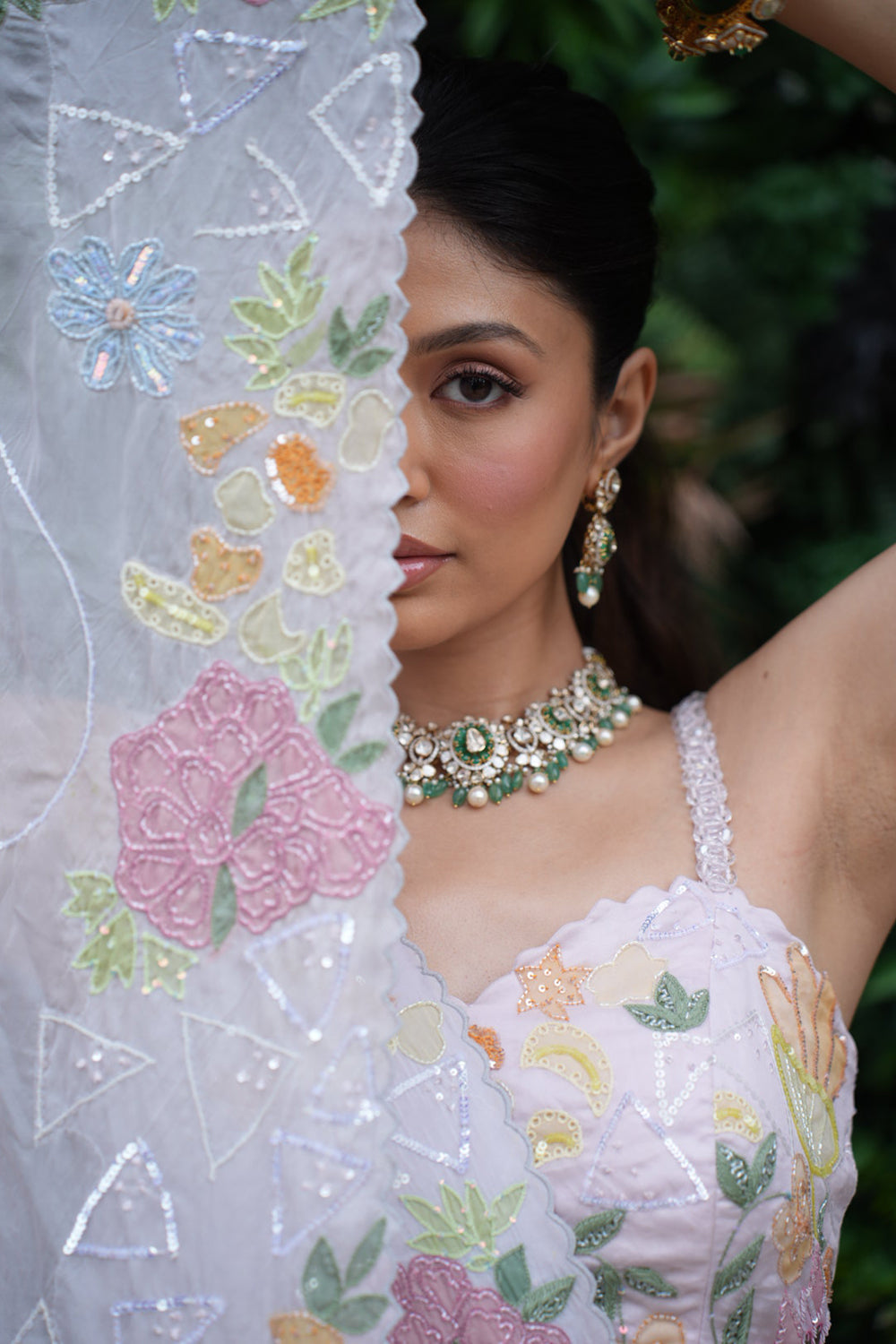 Ice Grey Organza Fish Cut Lehenga with Blouse and Dupatta