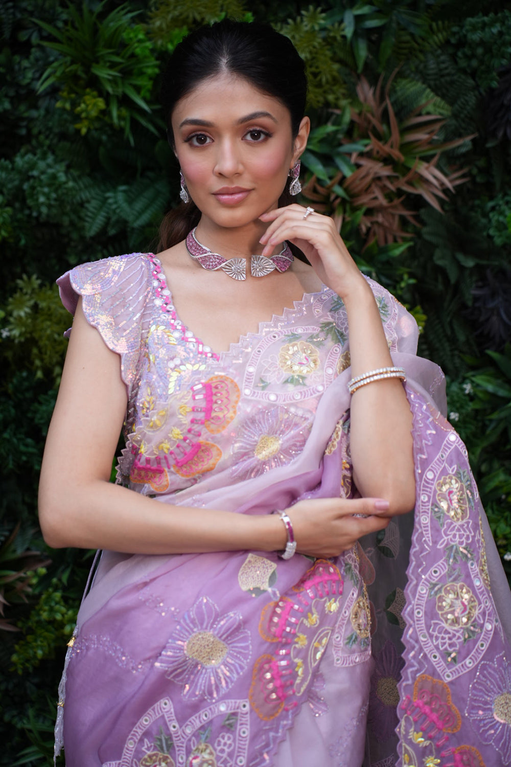 Lilac to Lavender Organza Saree with Blouse
