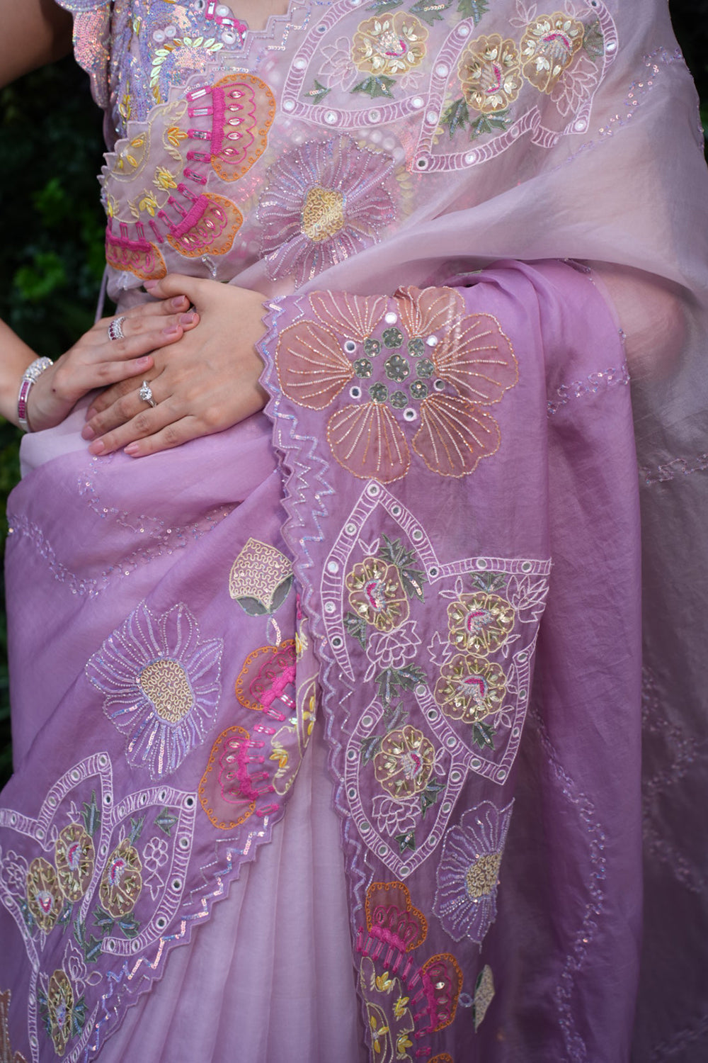 Lilac to Lavender Organza Saree with Blouse