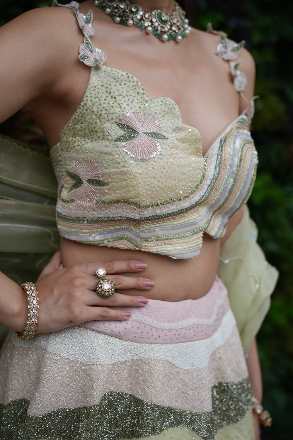 Mint Green Satin Organza Lehenga with Blouse and Dupatta