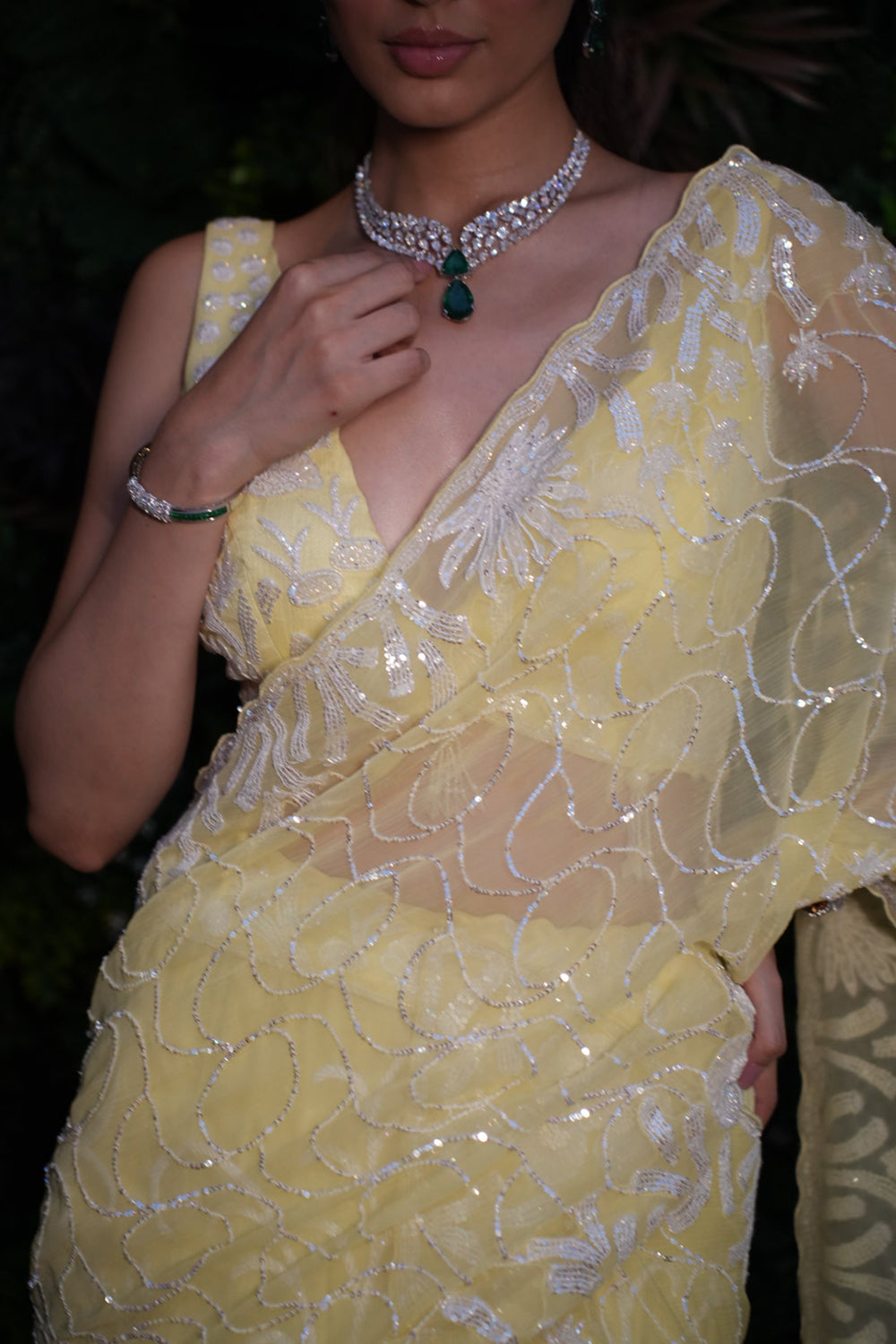 Summer Yellow Chiffon Saree with Blouse