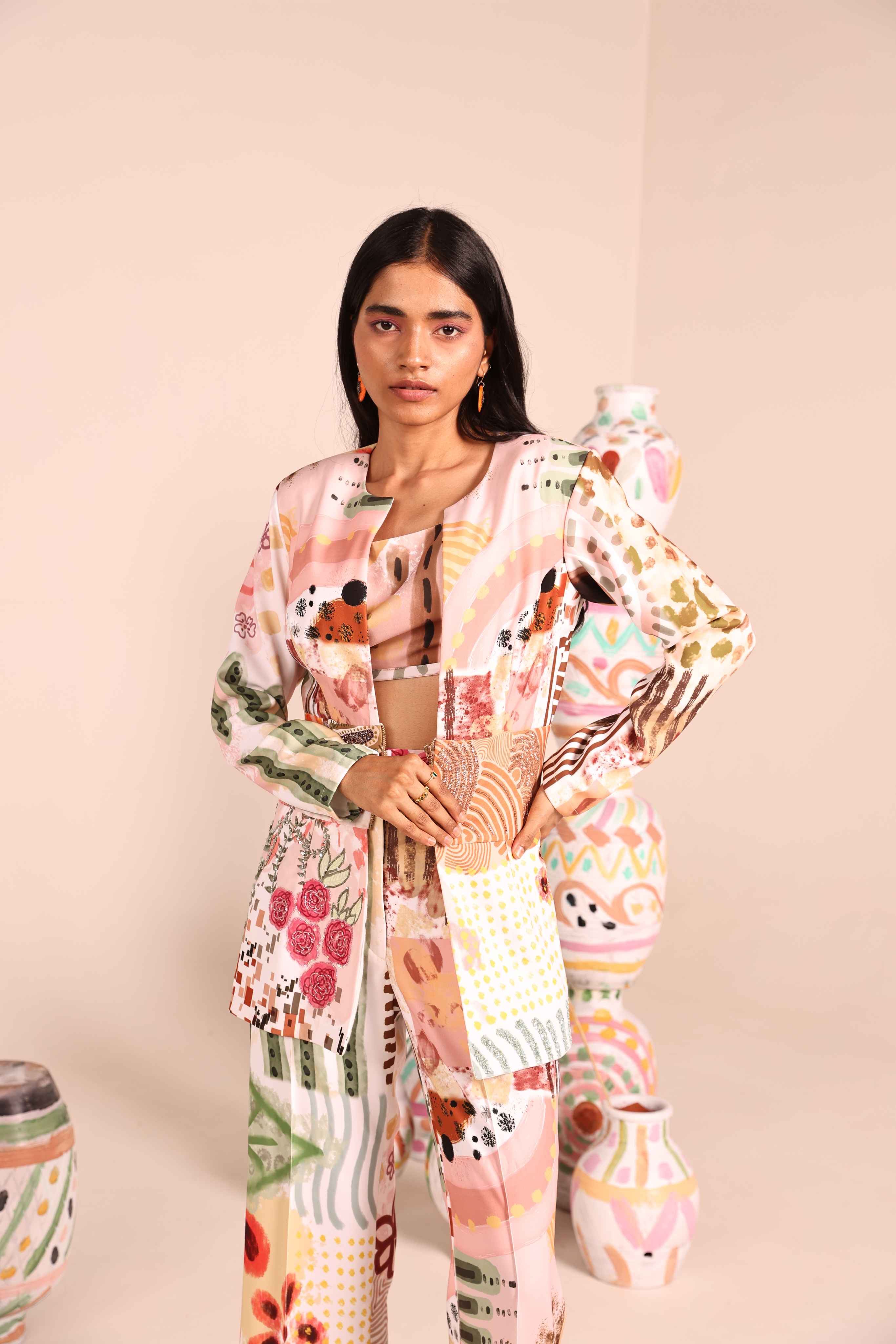 Hibiscus Hues Neoprene Blazer Set