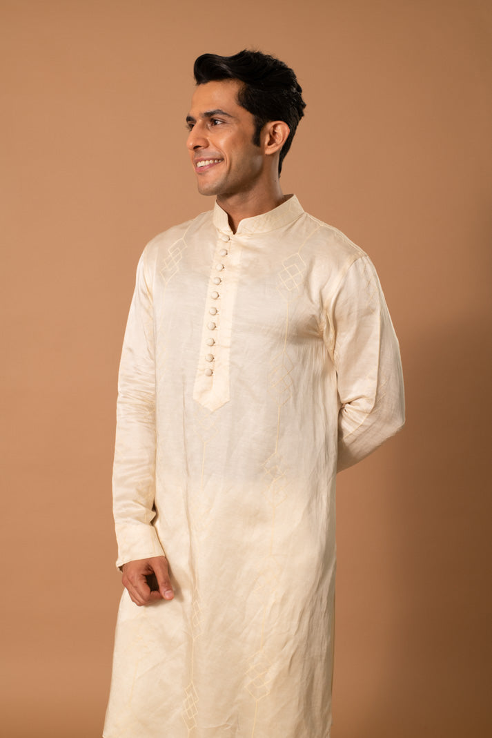 Muted Pale Yellow Silk Kurta