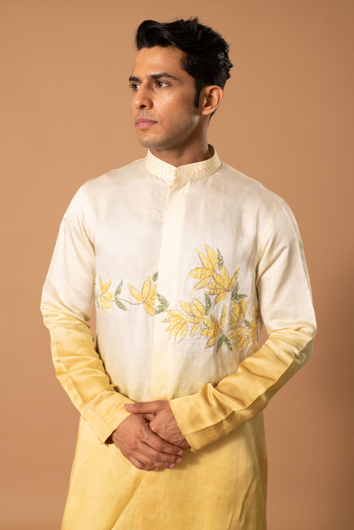 Ombre Yellow Emroidered Kurta