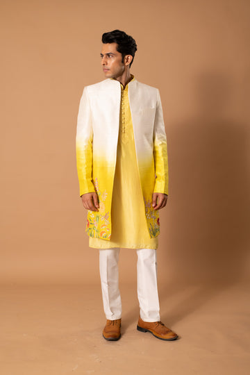 Ombre Yellow Achkan Set