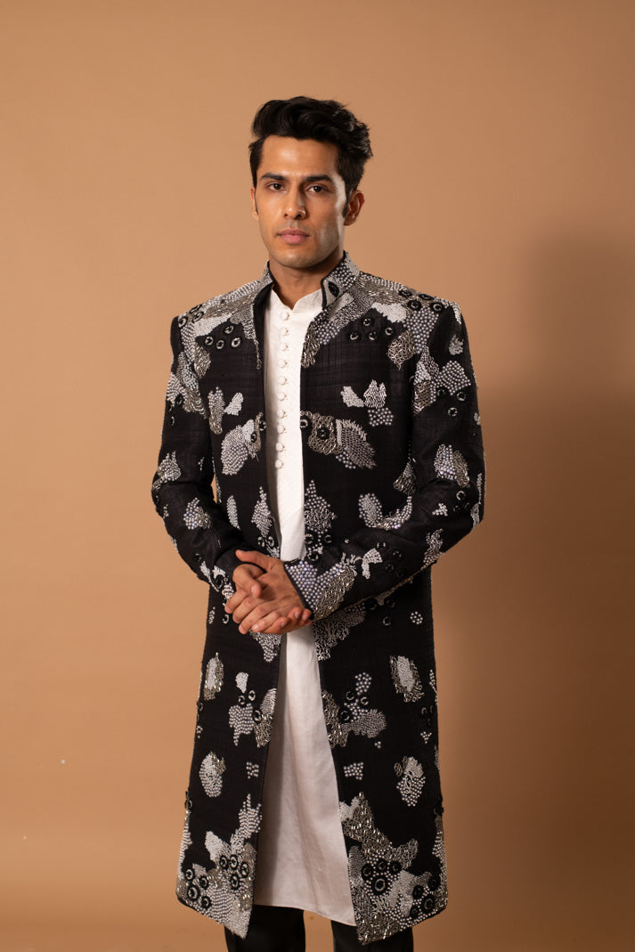 Black and Ivory Sherwani Set