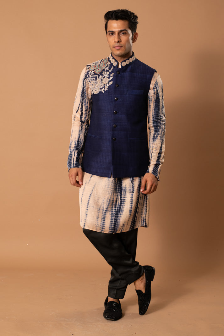 Blue And Beige Kurta Set