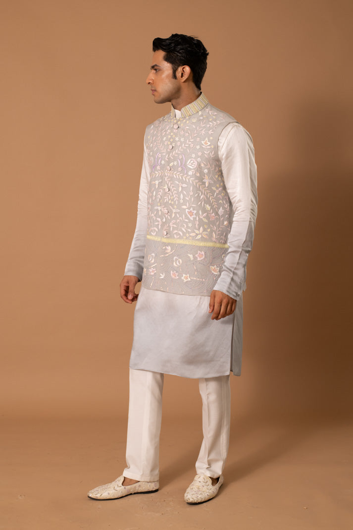 Ice Grey Jacket and Kurta Set