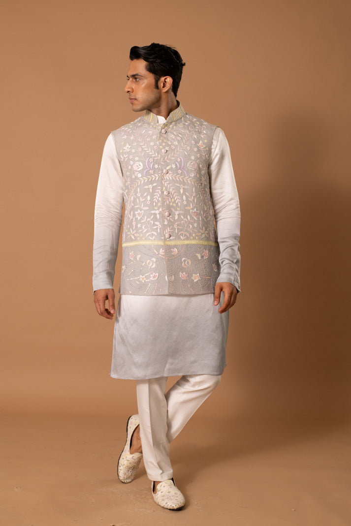 Ice Grey Jacket And Kurta Set