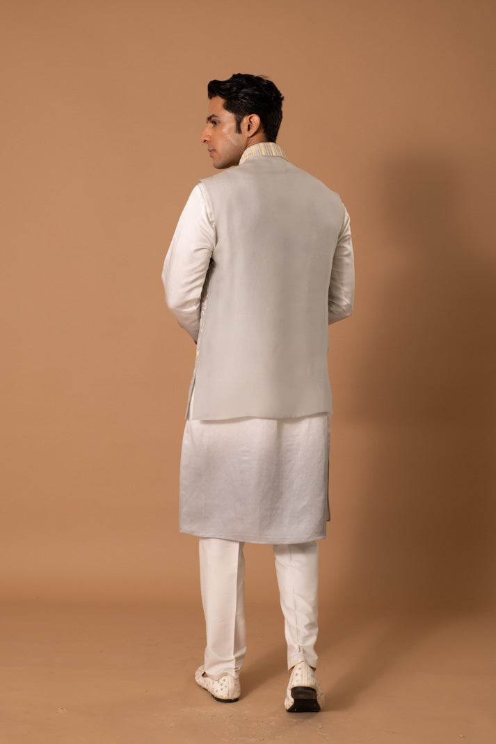 Ice Grey Jacket and Kurta Set