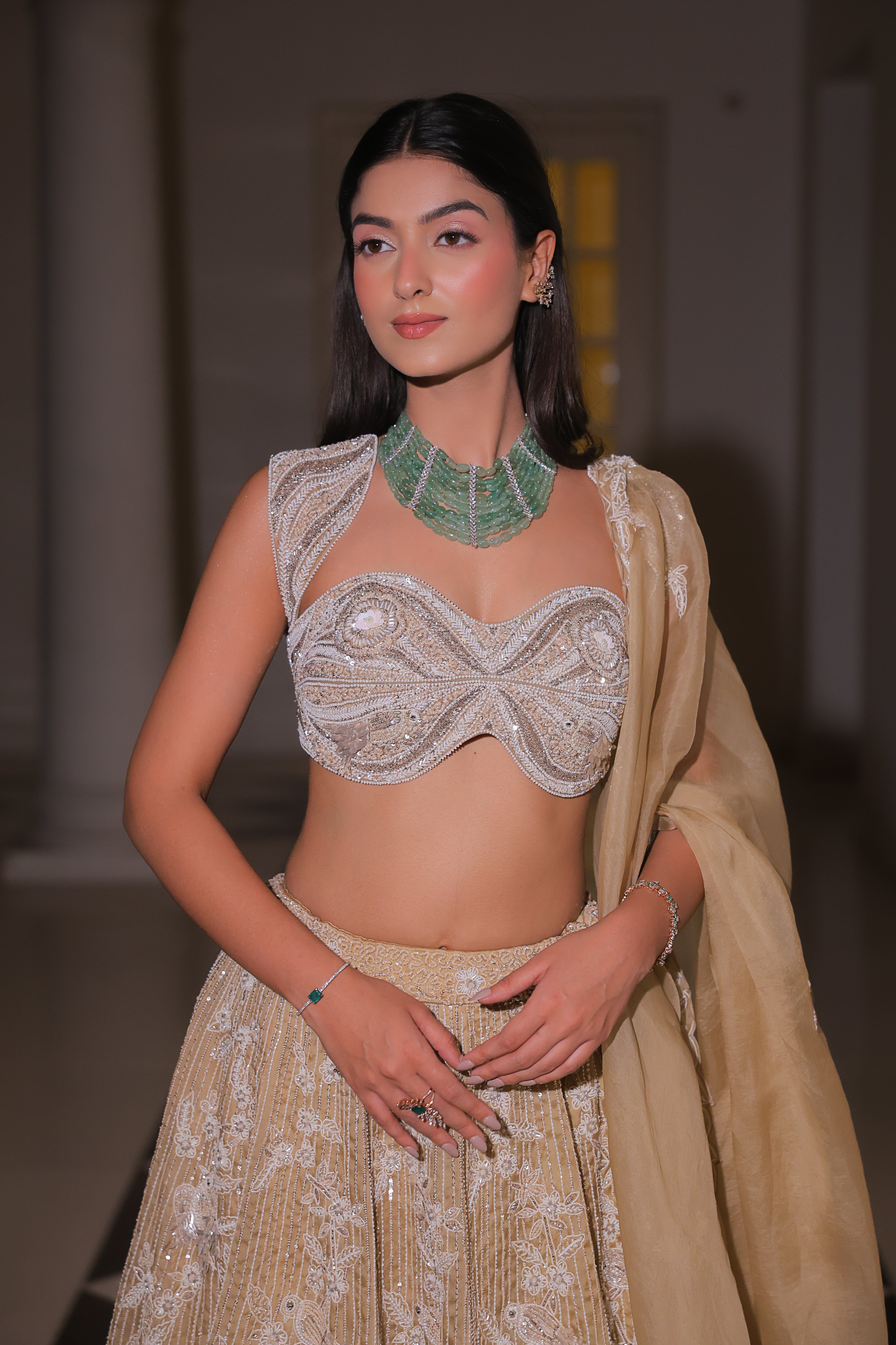 champagne gold lehenga set