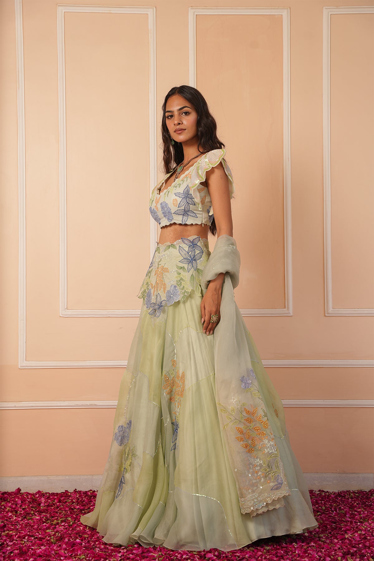 Sariyah Handpainted Green Lehenga