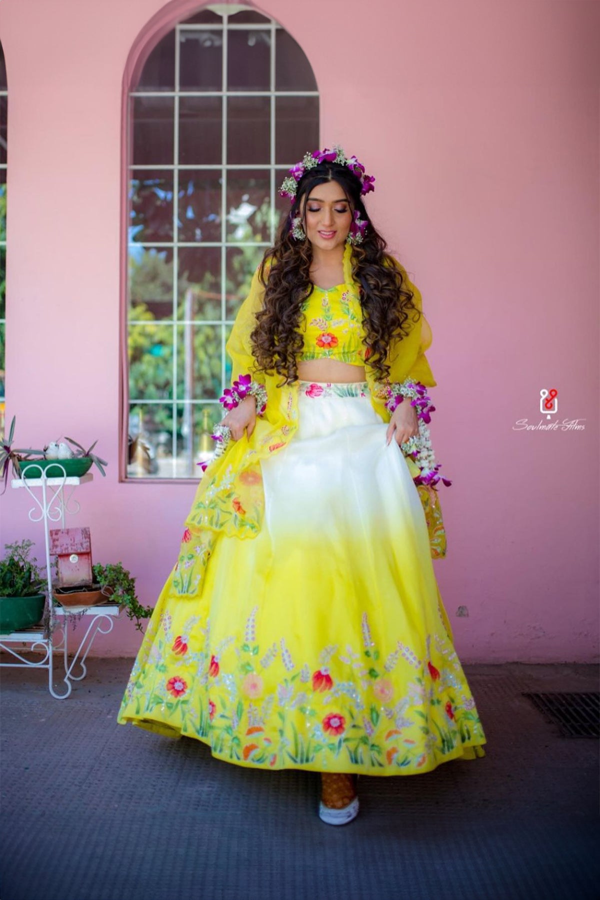 Ivory-Yellow Lehenga With Floral Motifs