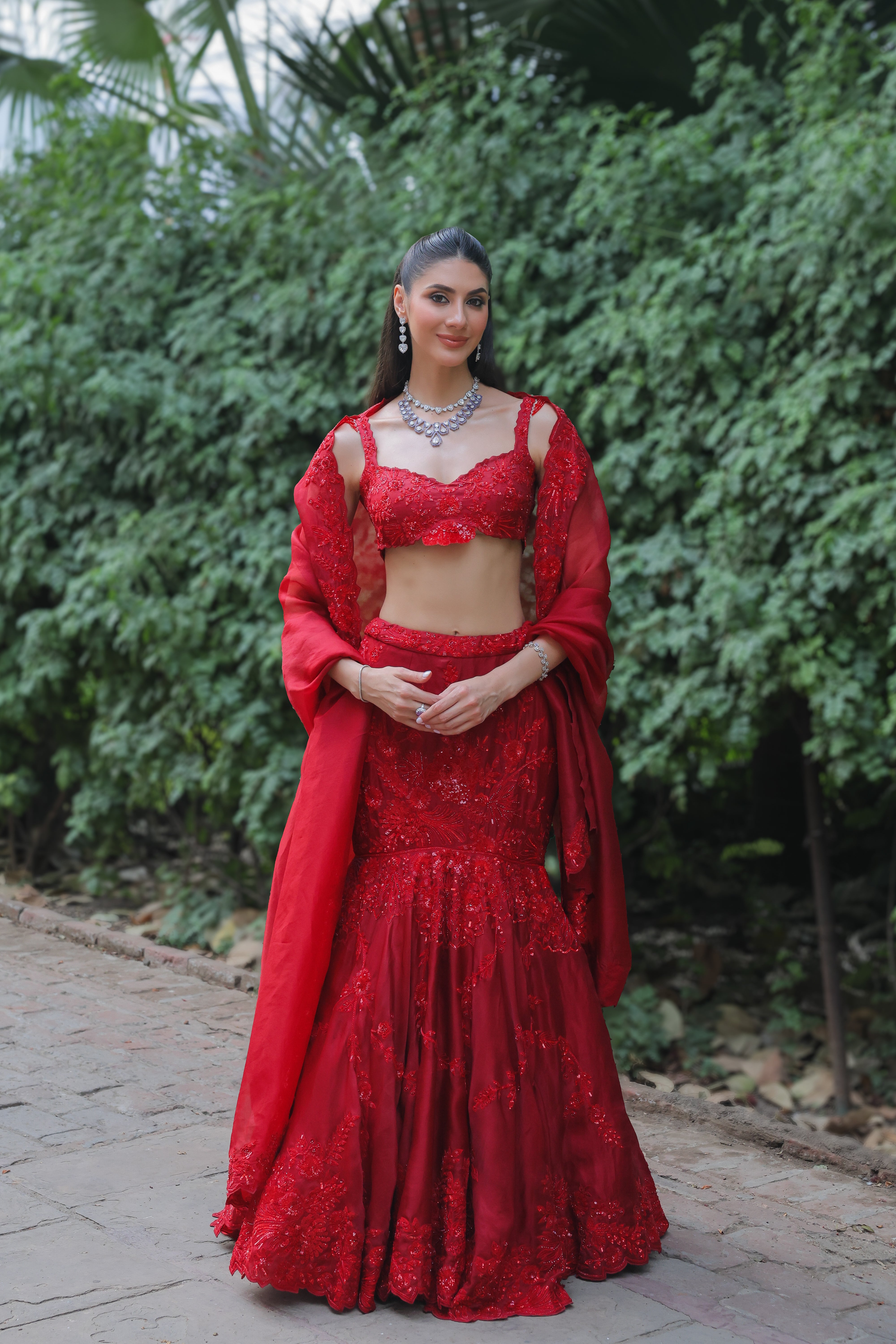 Red Sequin Embellished Bridal Lehenga Set
