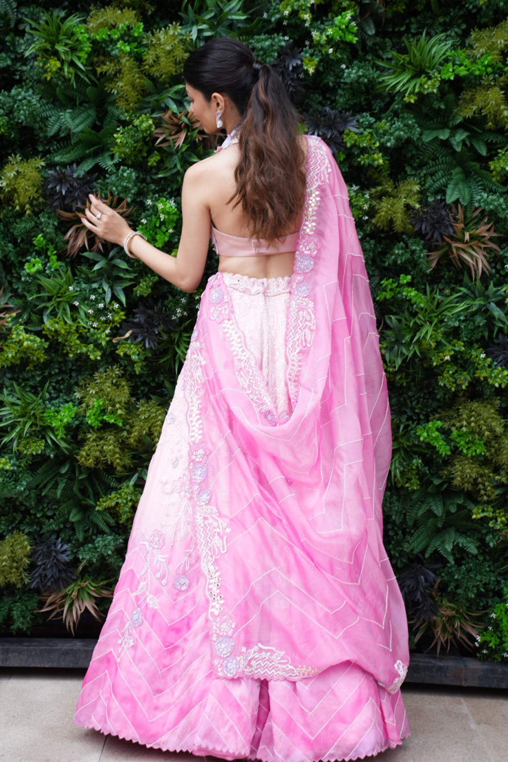 Baby Pink to Dark Leheriya Pink Satin Organza Lehenga with Blouse and Dupatta
