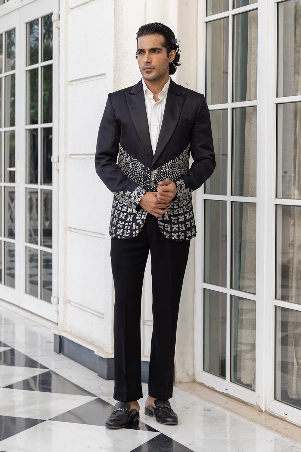 Zyric Black Suit with Embroidered Jacket and White Shirt