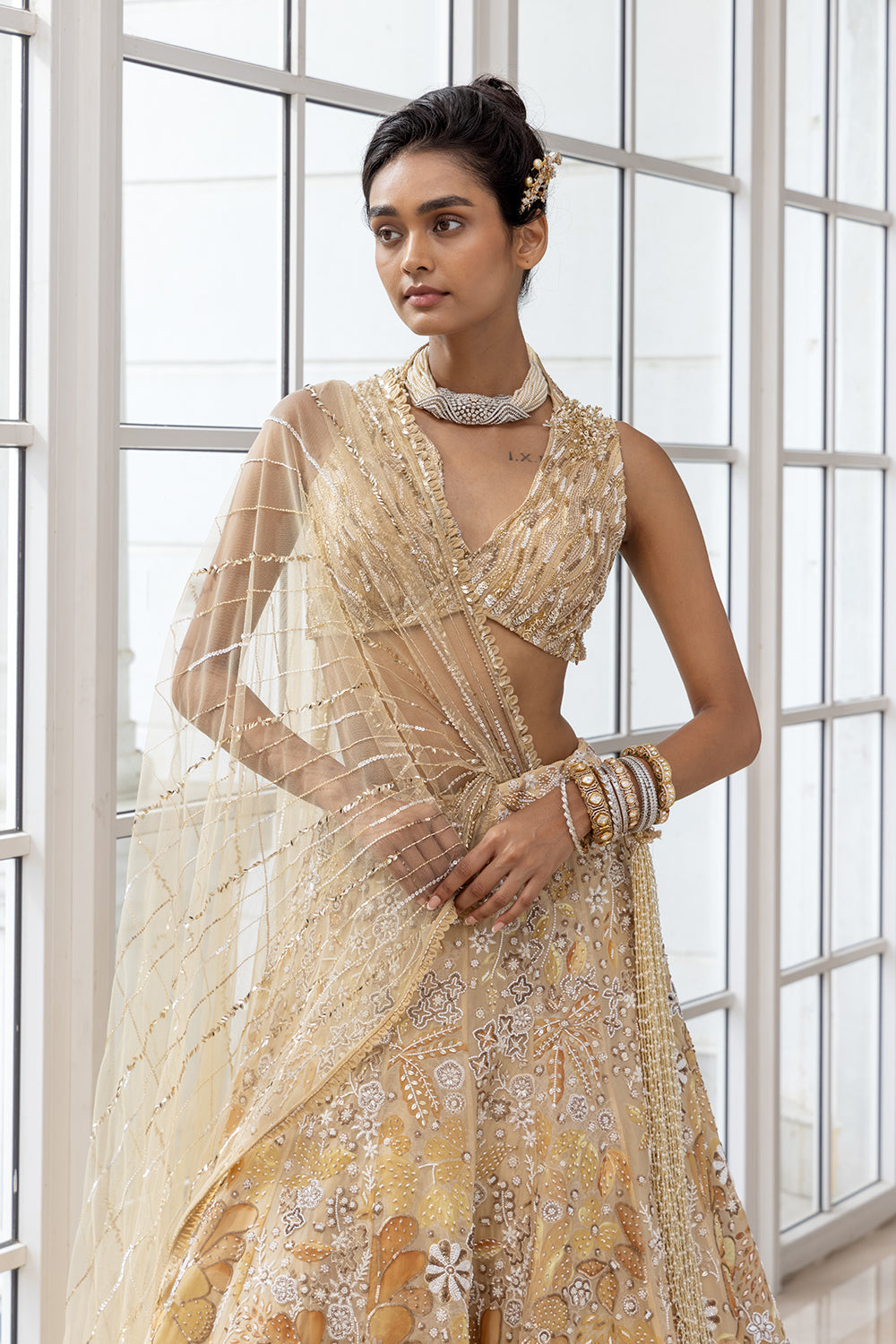 Terra Earthy All-Over Embellished Skirt with Beaded Blouse and Matching Dupatta