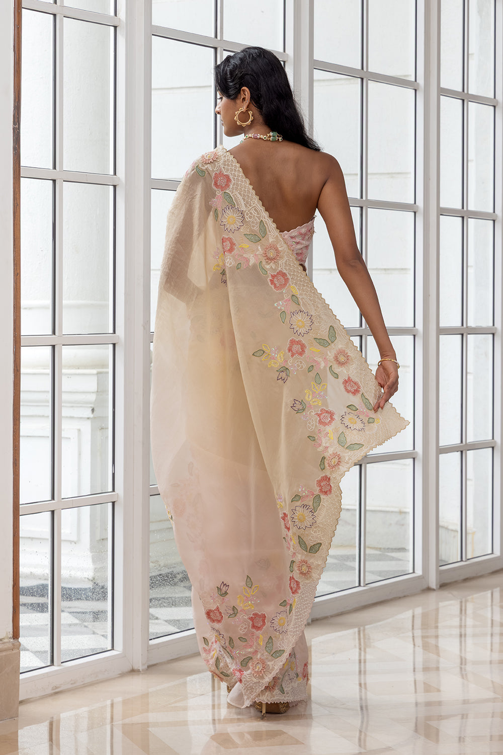 Noelle Cream Embroidered Saree with Matching Strapless Blouse