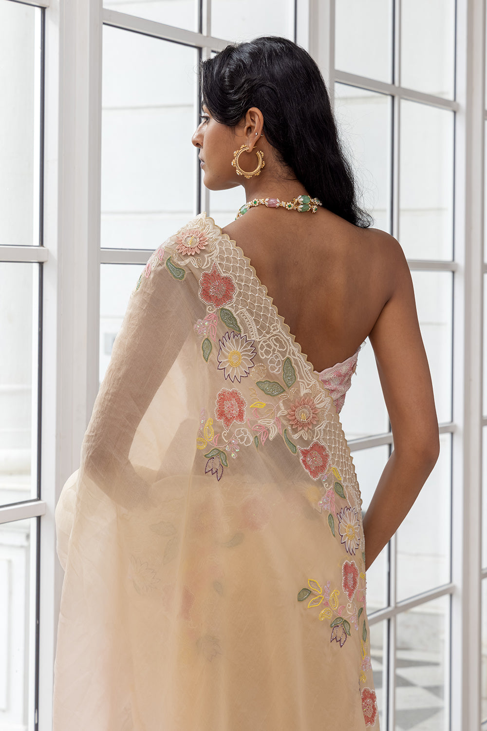 Noelle Cream Embroidered Saree with Matching Strapless Blouse