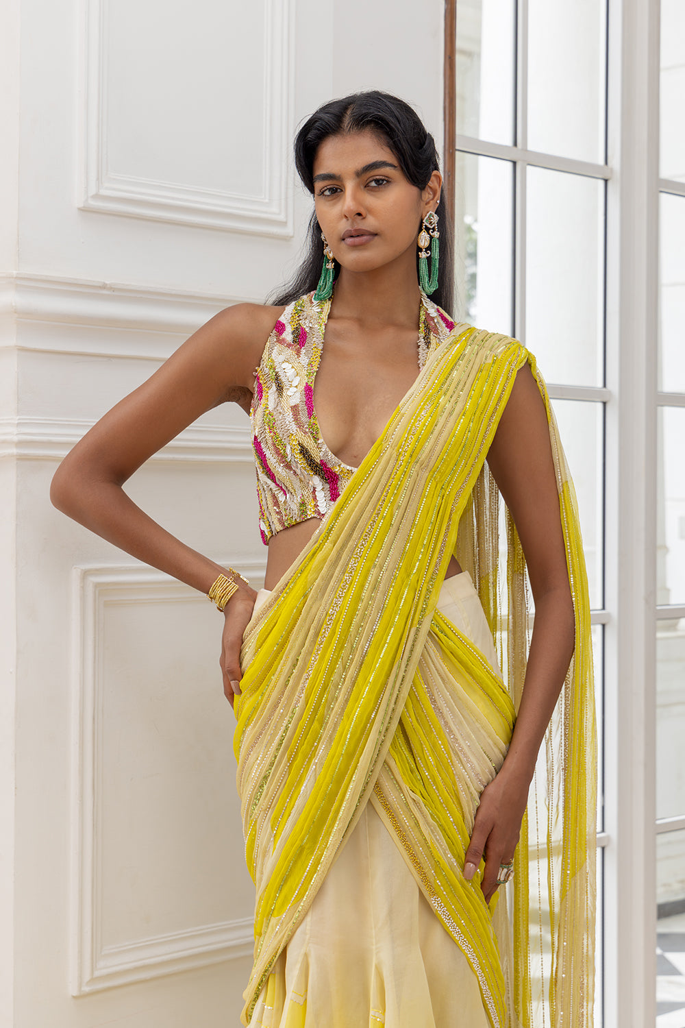 Sarini Floral Godet Kali Drape Saree