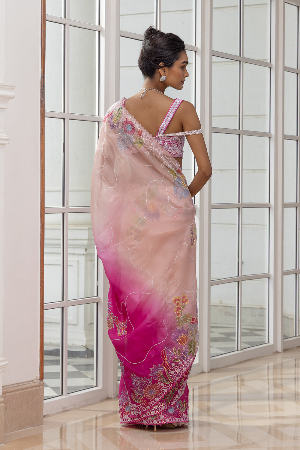 Rosané Embroidered Draped Saree with Embellished Double Shoulder Straps Blouse