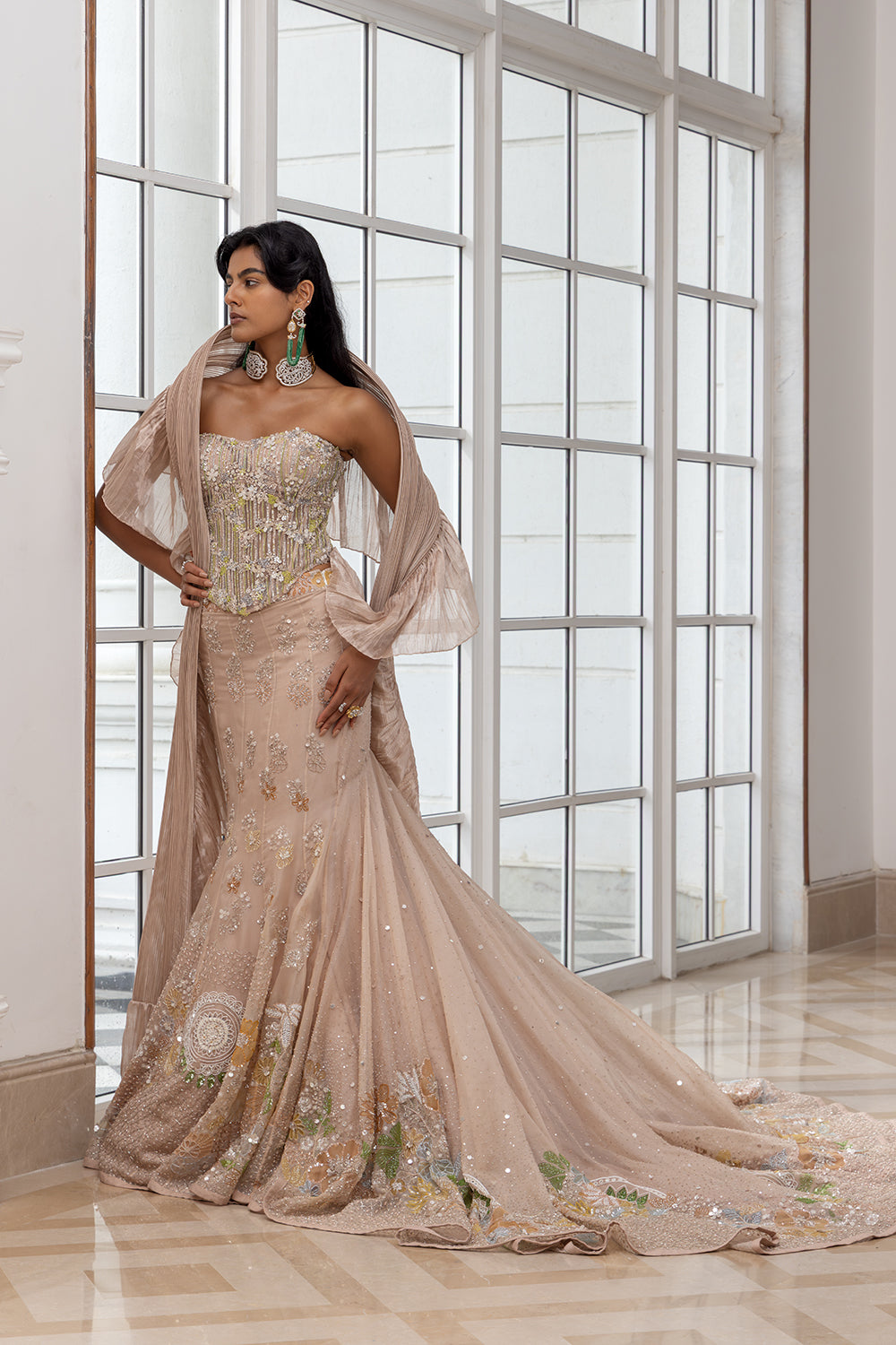 Fish Cut Nude Lehenga Set