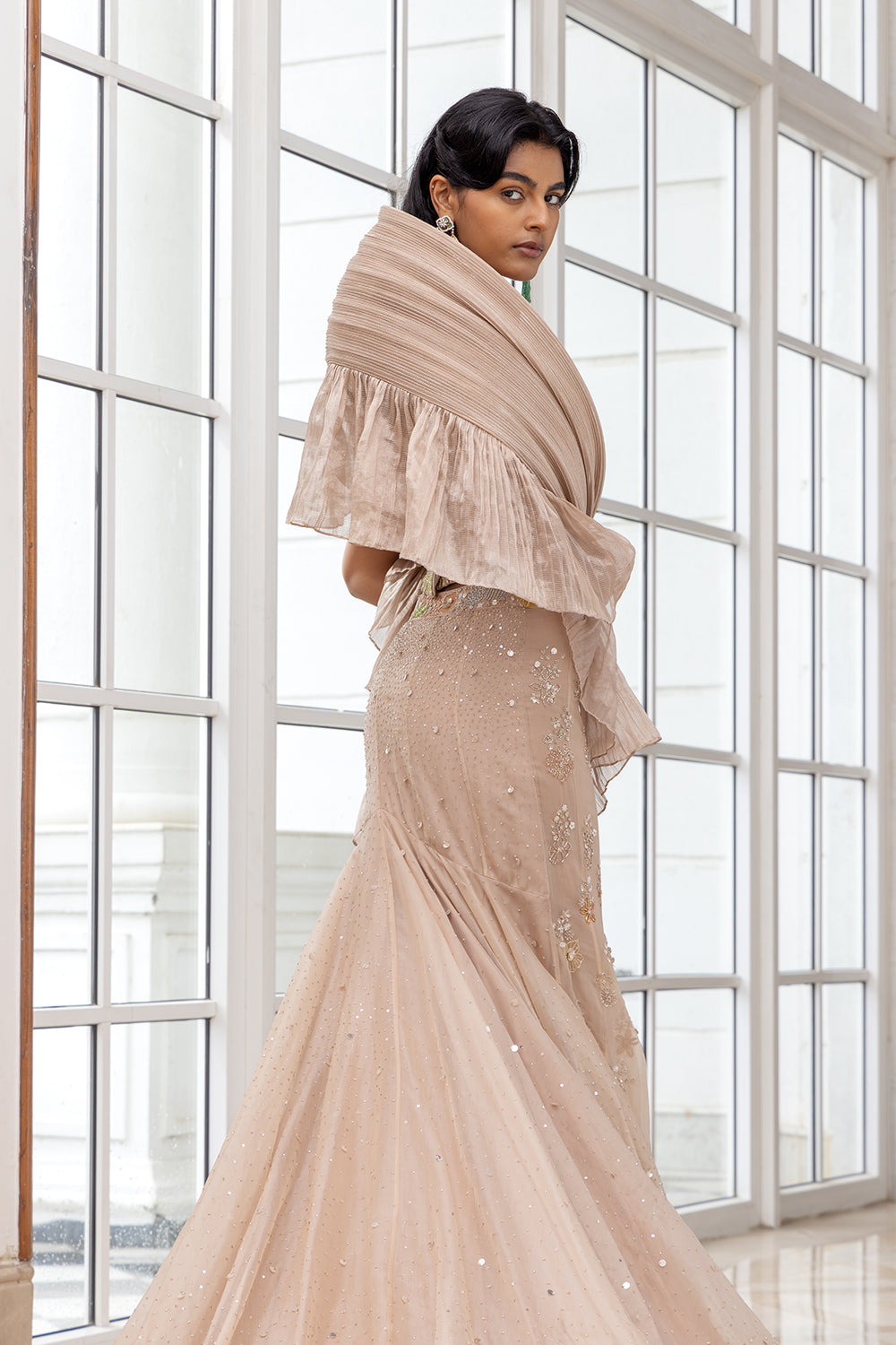 Anastasia Beige Kali Circular Skirt with Embellished Corset