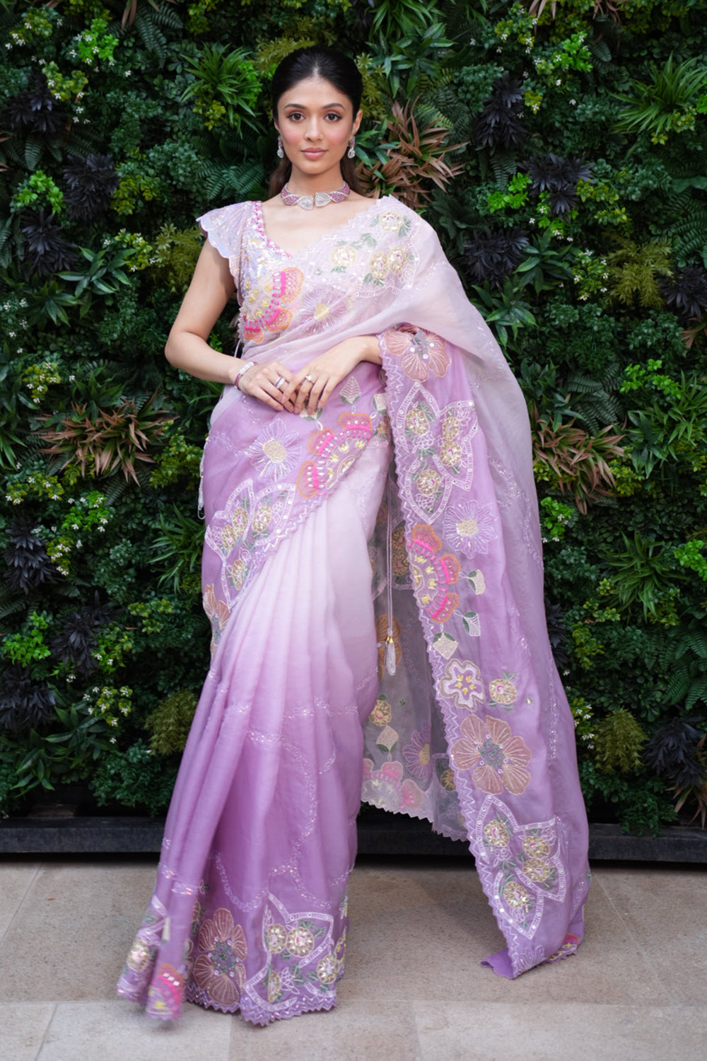 Lilac to Lavender Organza Saree with Blouse