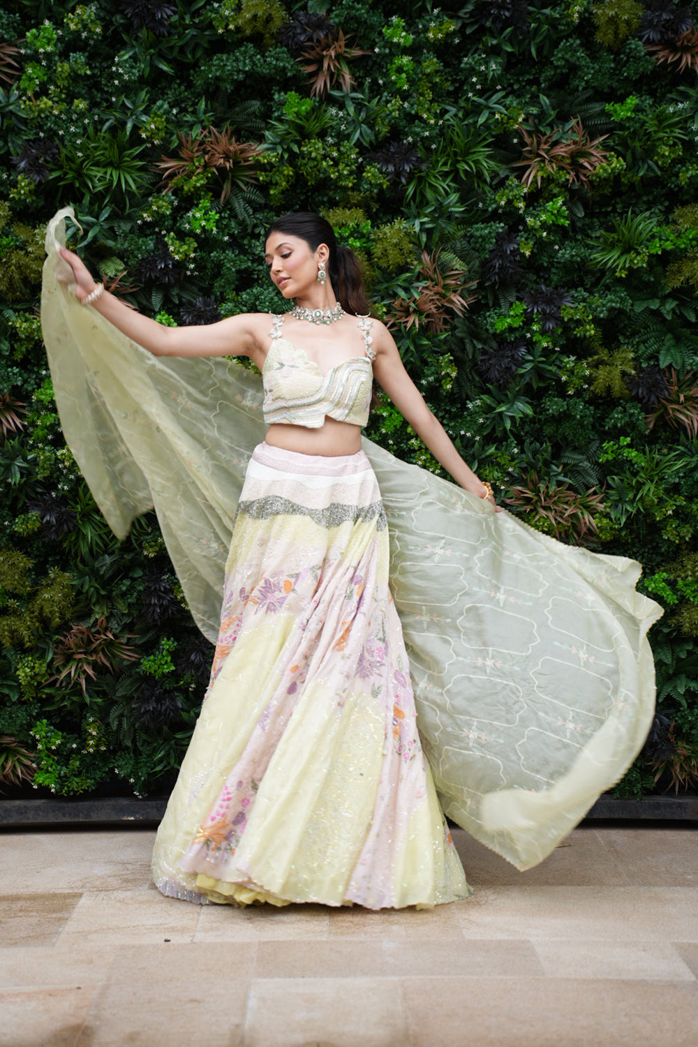 Mint Green Satin Organza Lehenga with Blouse and Dupatta