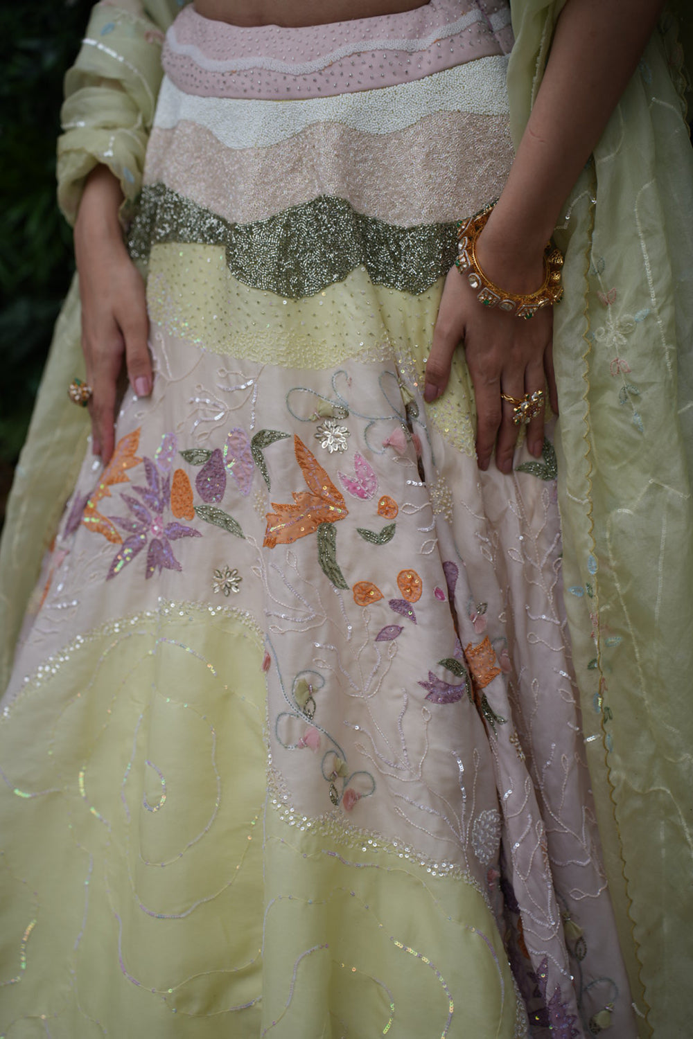 Mint Green Satin Organza Lehenga with Blouse and Dupatta