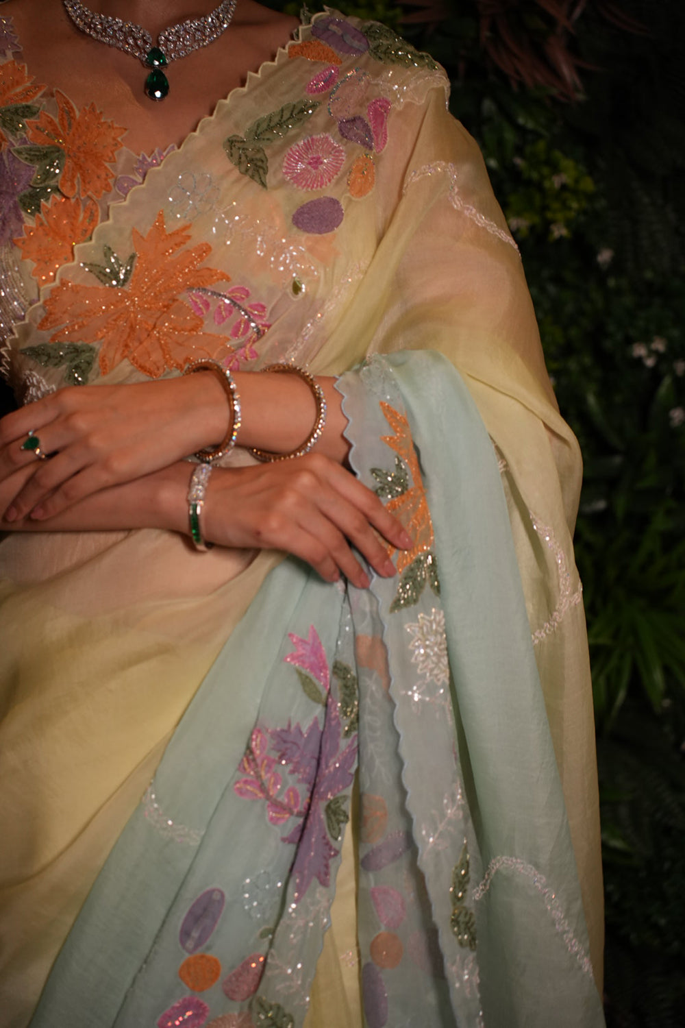 Mint Green to Sea Green Organza Saree with Blouse