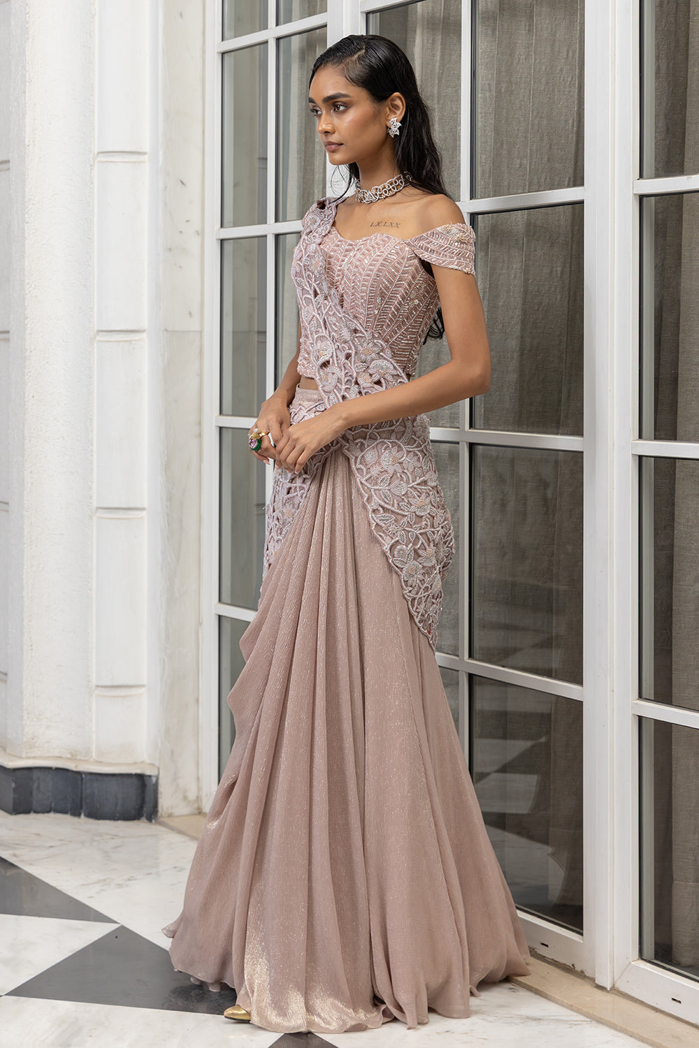 Pre Drape Saree Set