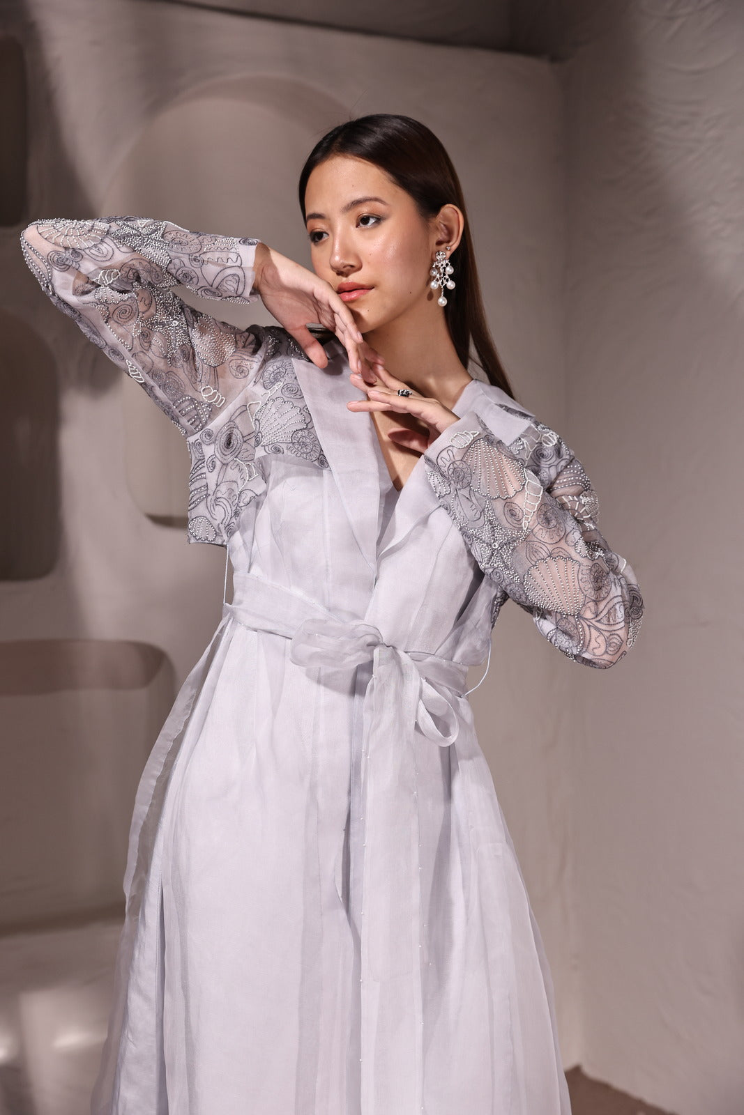 Glacier Dream Ice Grey Organza Jacket & Satin Linen Inner Wear