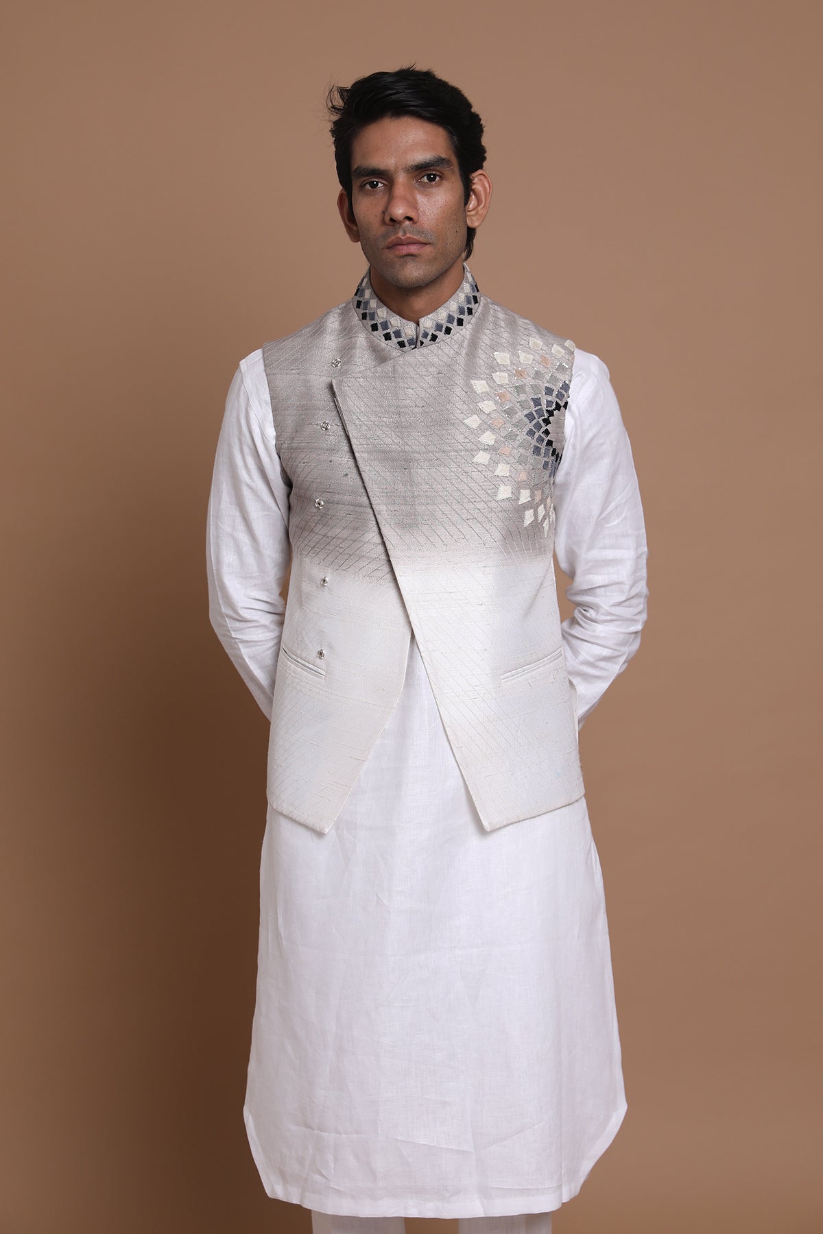 Embroidered Silk Bundi & Kurta Set