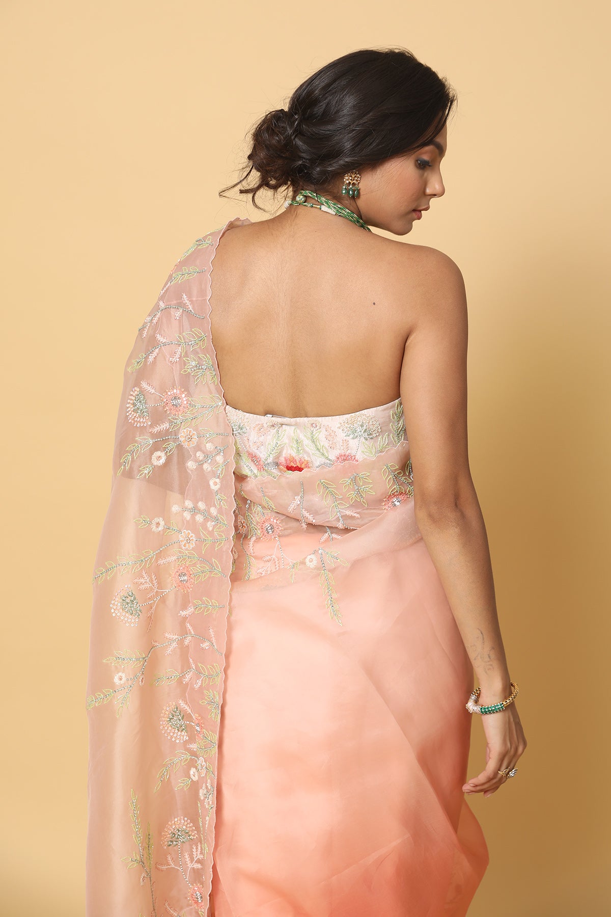 Peach-Orange Ombre Saree