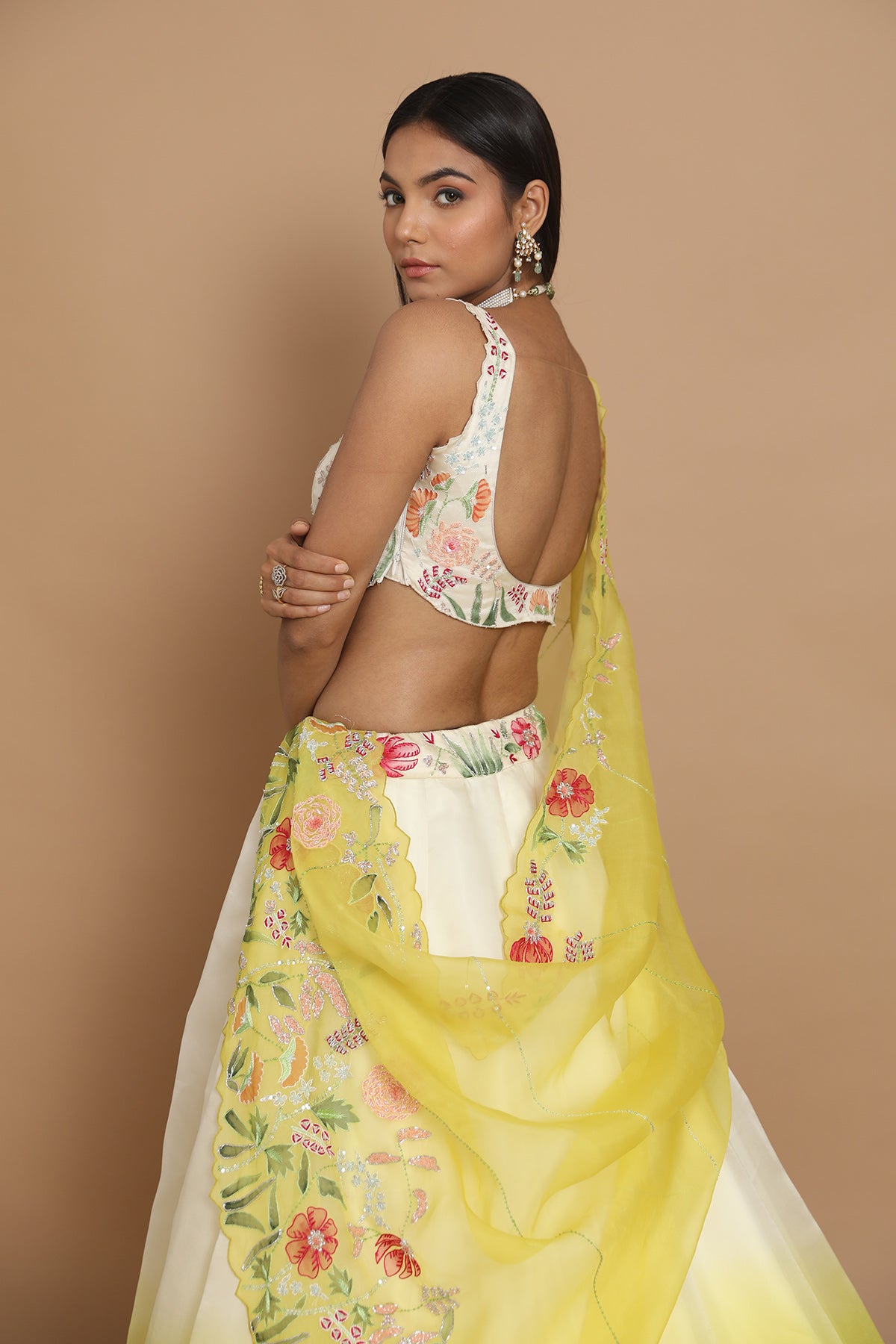 Ivory-Yellow Lehenga With Floral Motifs