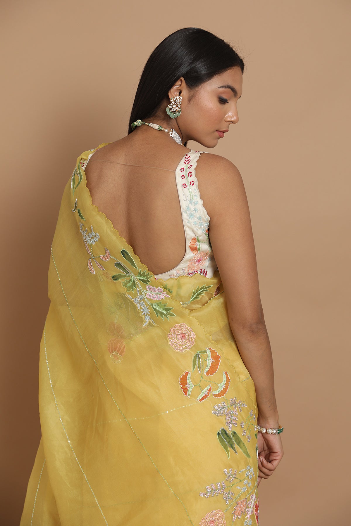Yellow Floral Hand-Painted Saree