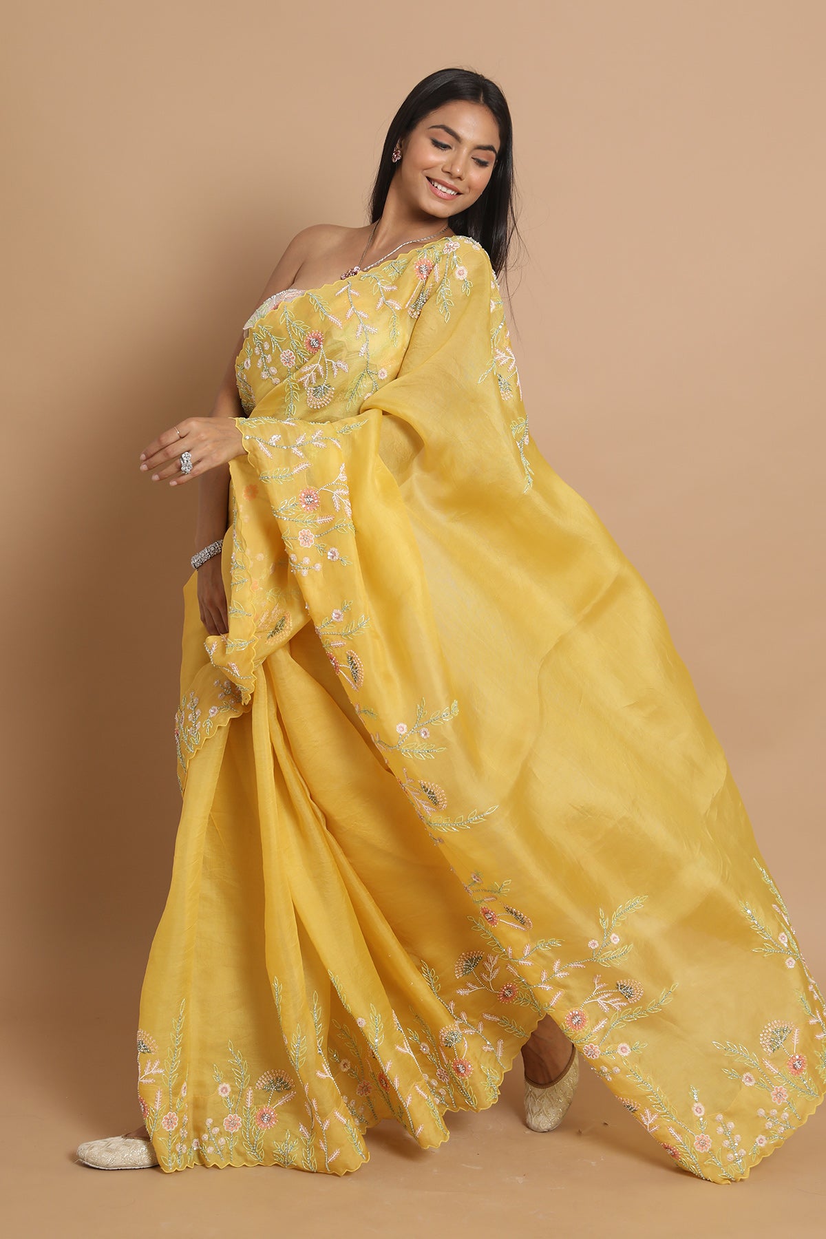 Yellow Heavy Border Saree