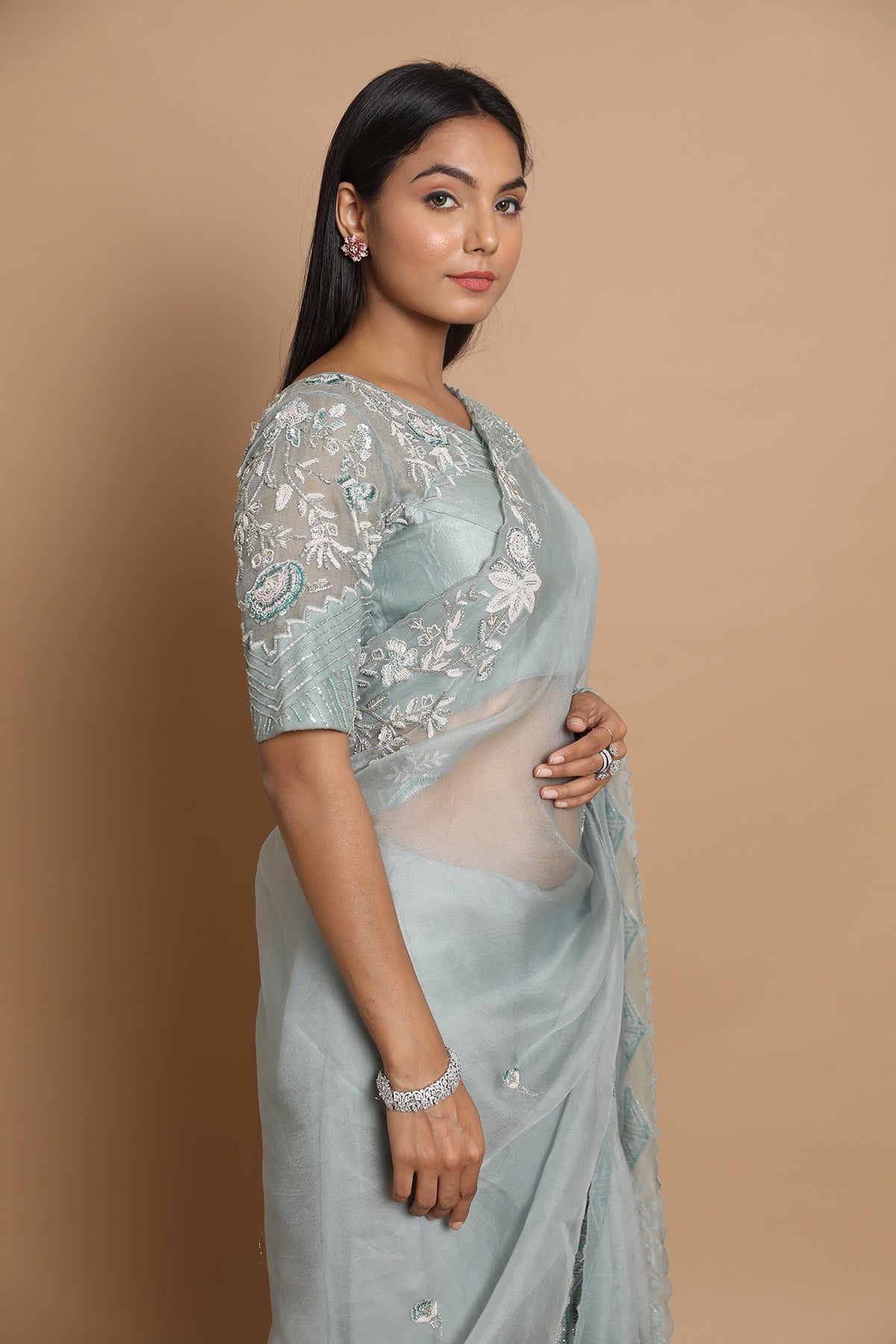 Teal Blue Organza Saree