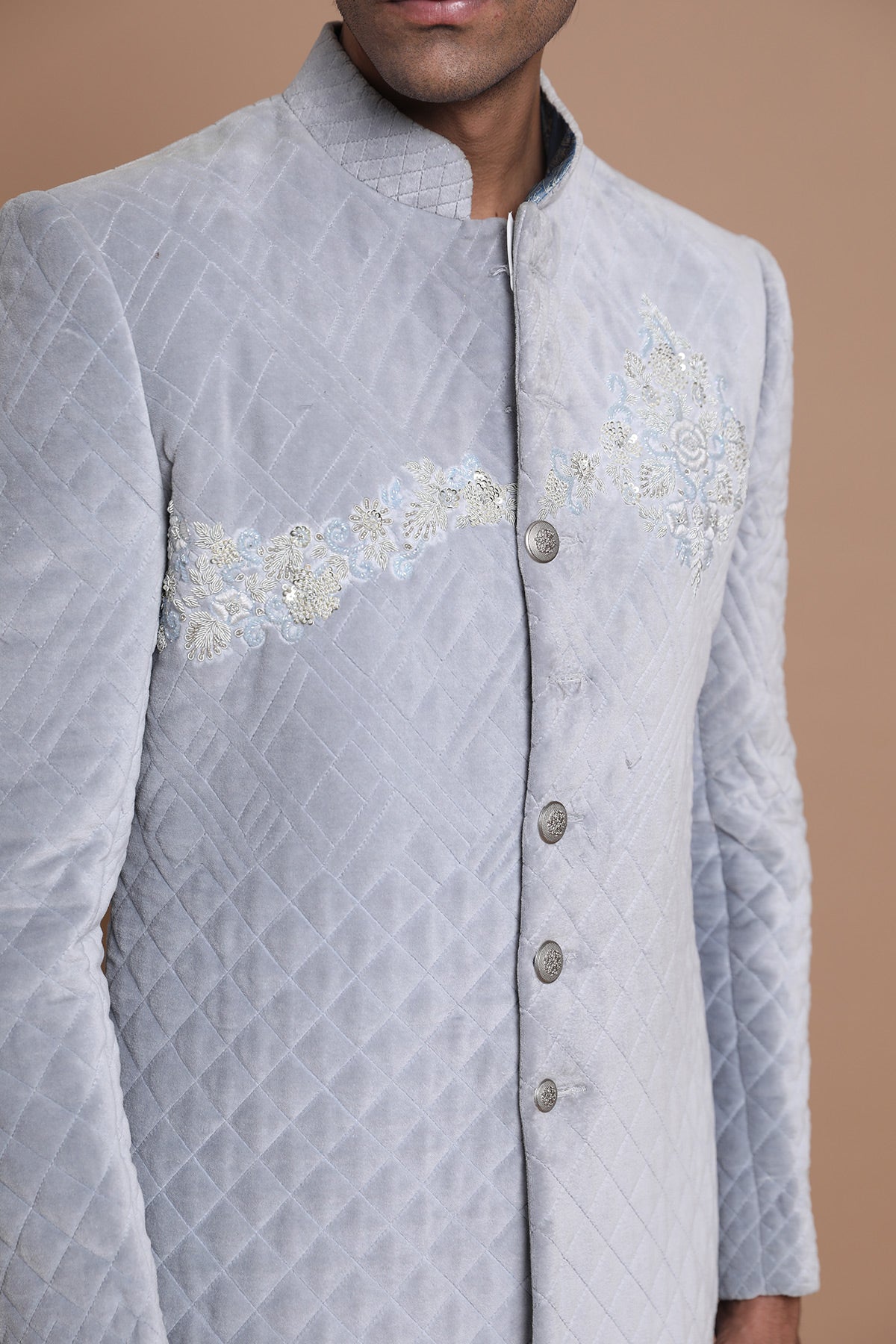 Velvet Quilted Sherwani Set