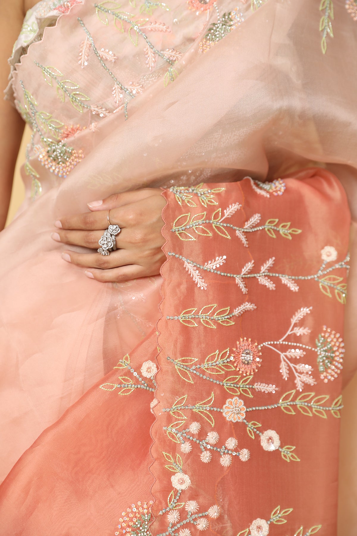 Peach-Orange Ombre Saree