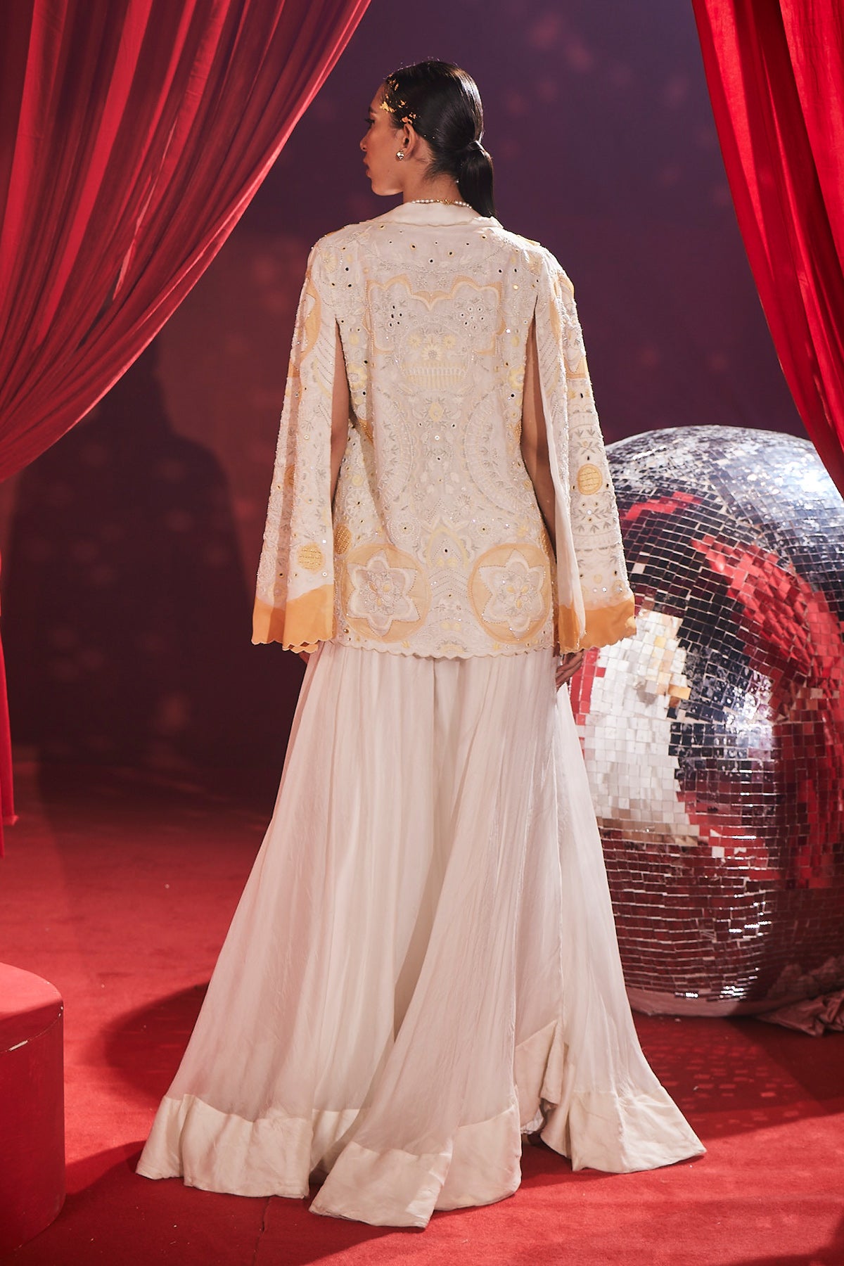 Ivory Palazo Paired With Open Sleeved Cape.
