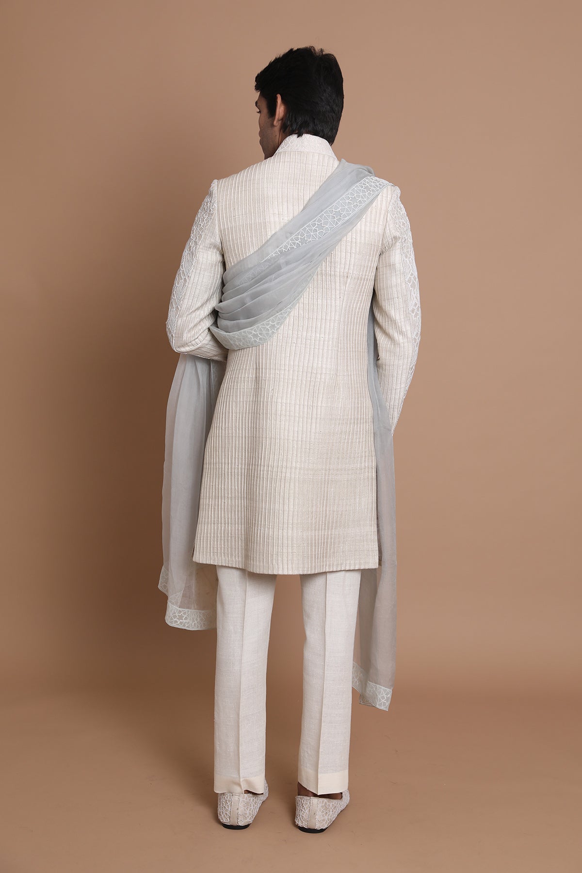 Raw Silk Hand Embroidery Sherwani Set