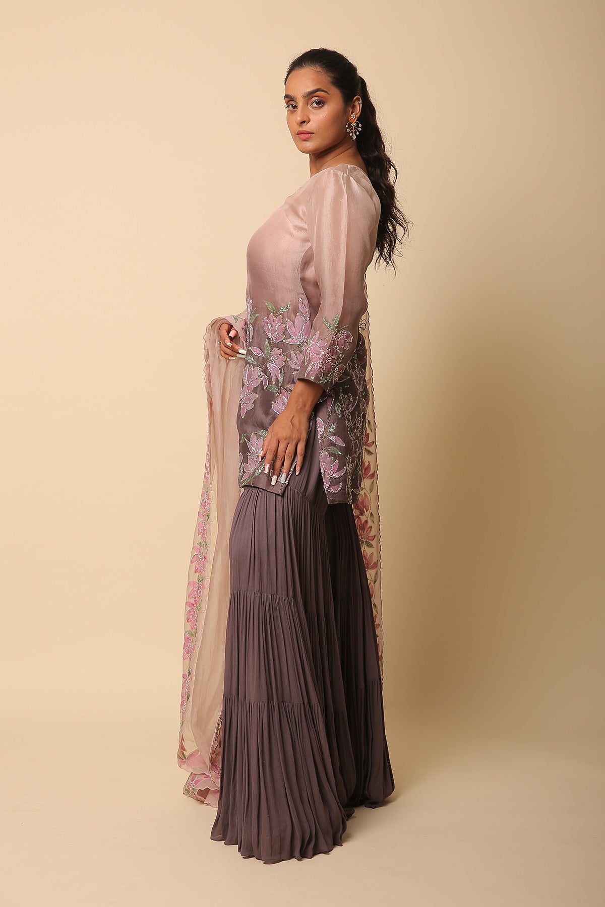Ombre Dusty Brown Sharara Set